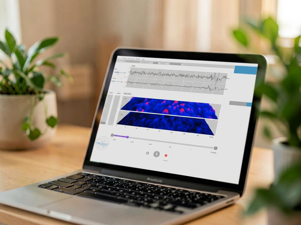 Datorskärm som visar hjärnvågskurvor under en neurofeedbacksession